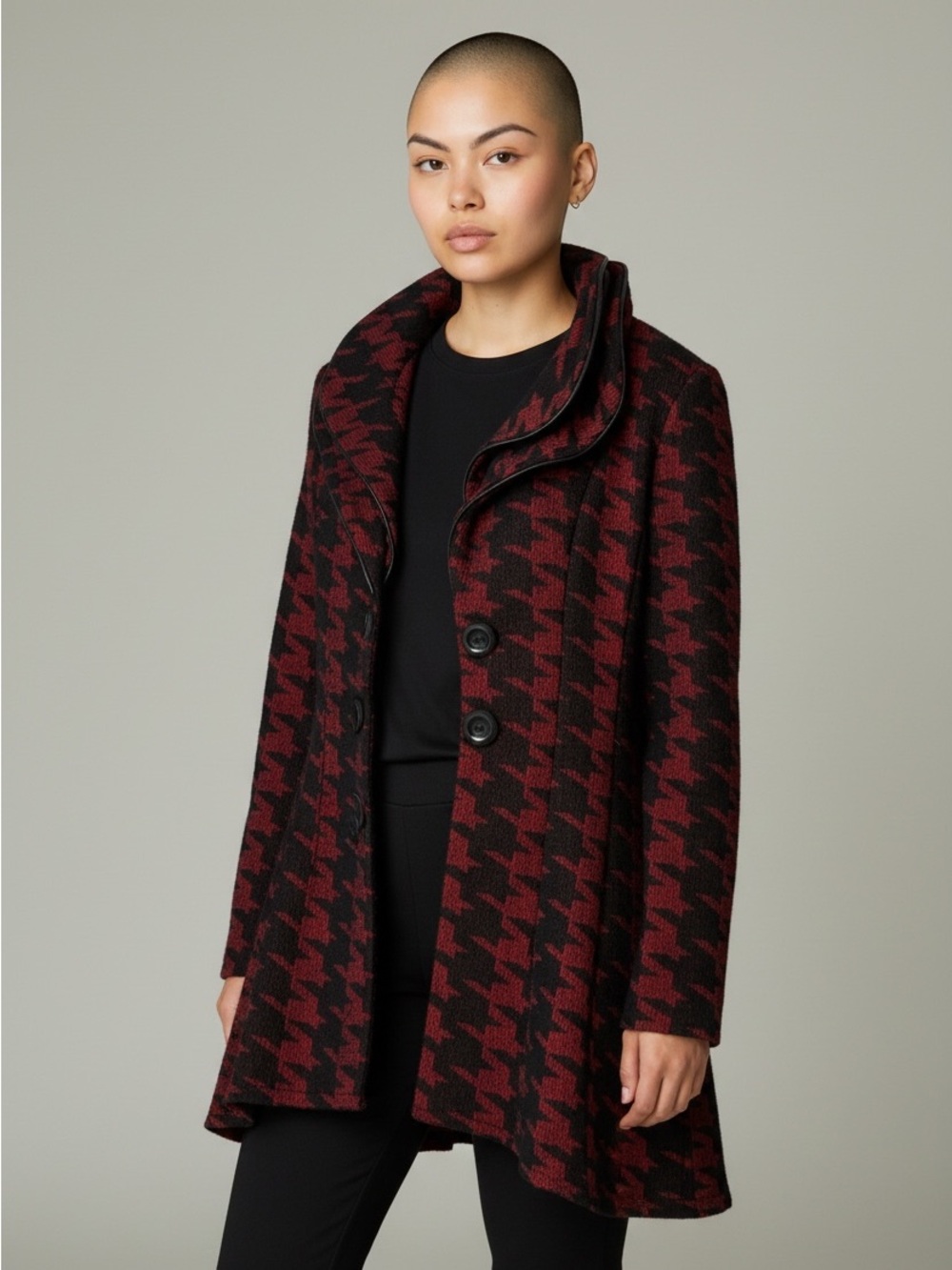Frank Lyman Design Red and Black Houndstooth Shawl-Collar Blazer Size 6